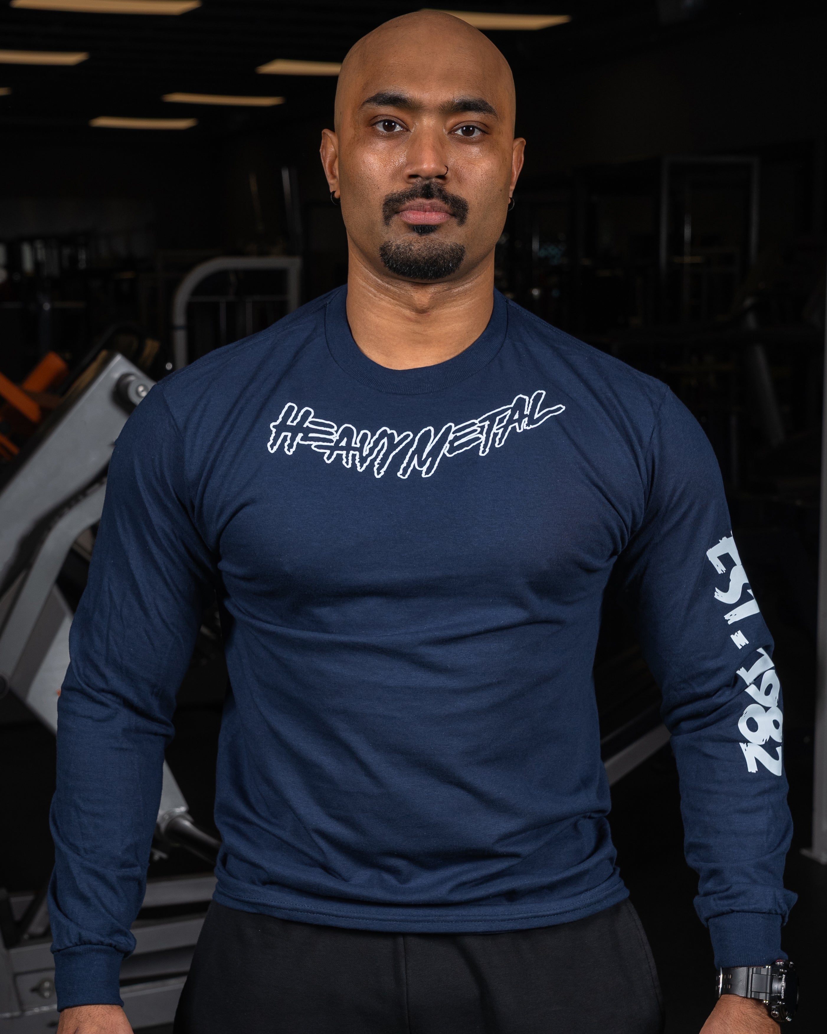 everyone logo long sleeve tee navy サイズL Men's Classic Long Sleeve | Navy & White – Heavy Metal Gym