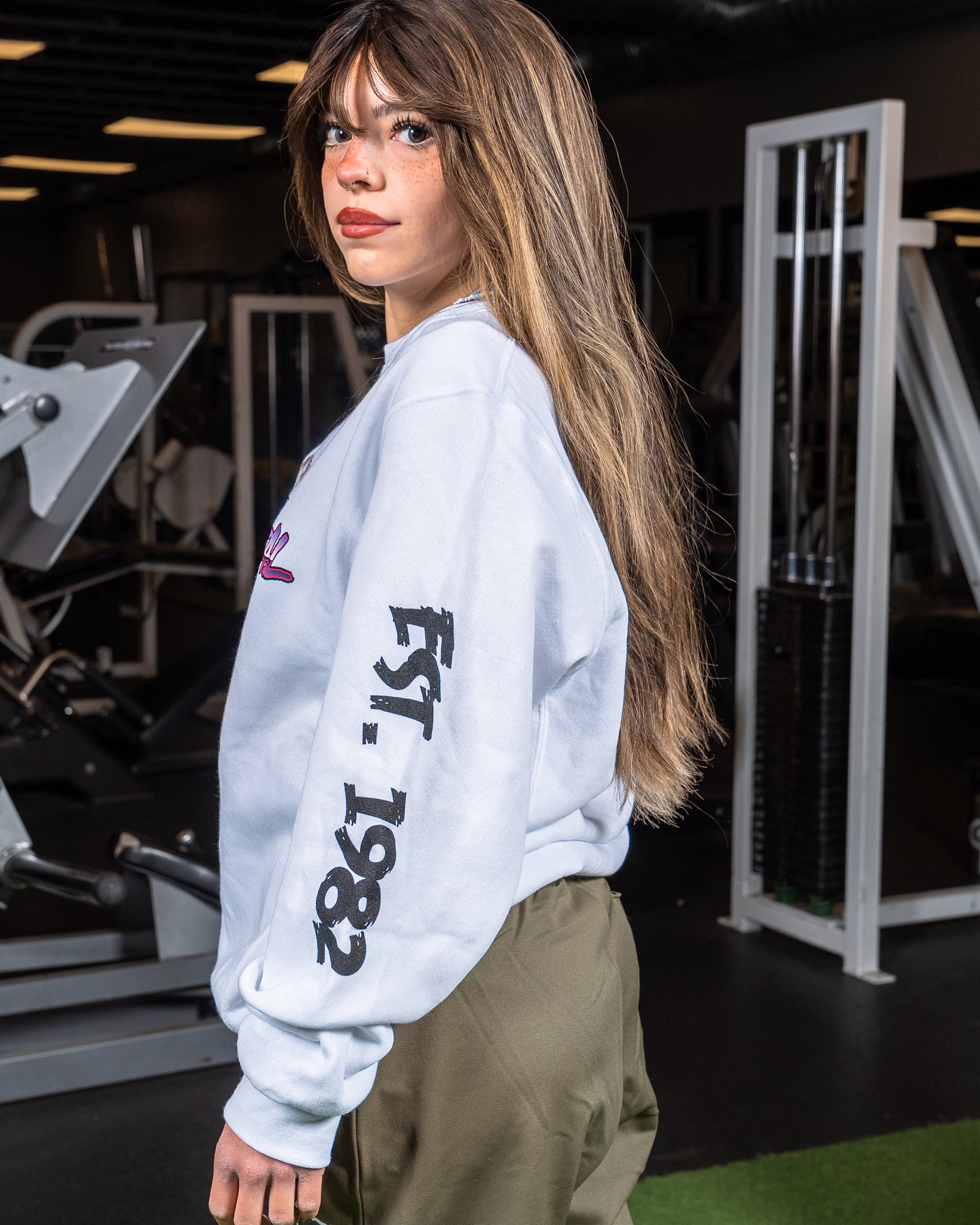Retro Crewneck - Side View - Women's | Heavy Metal Gym
